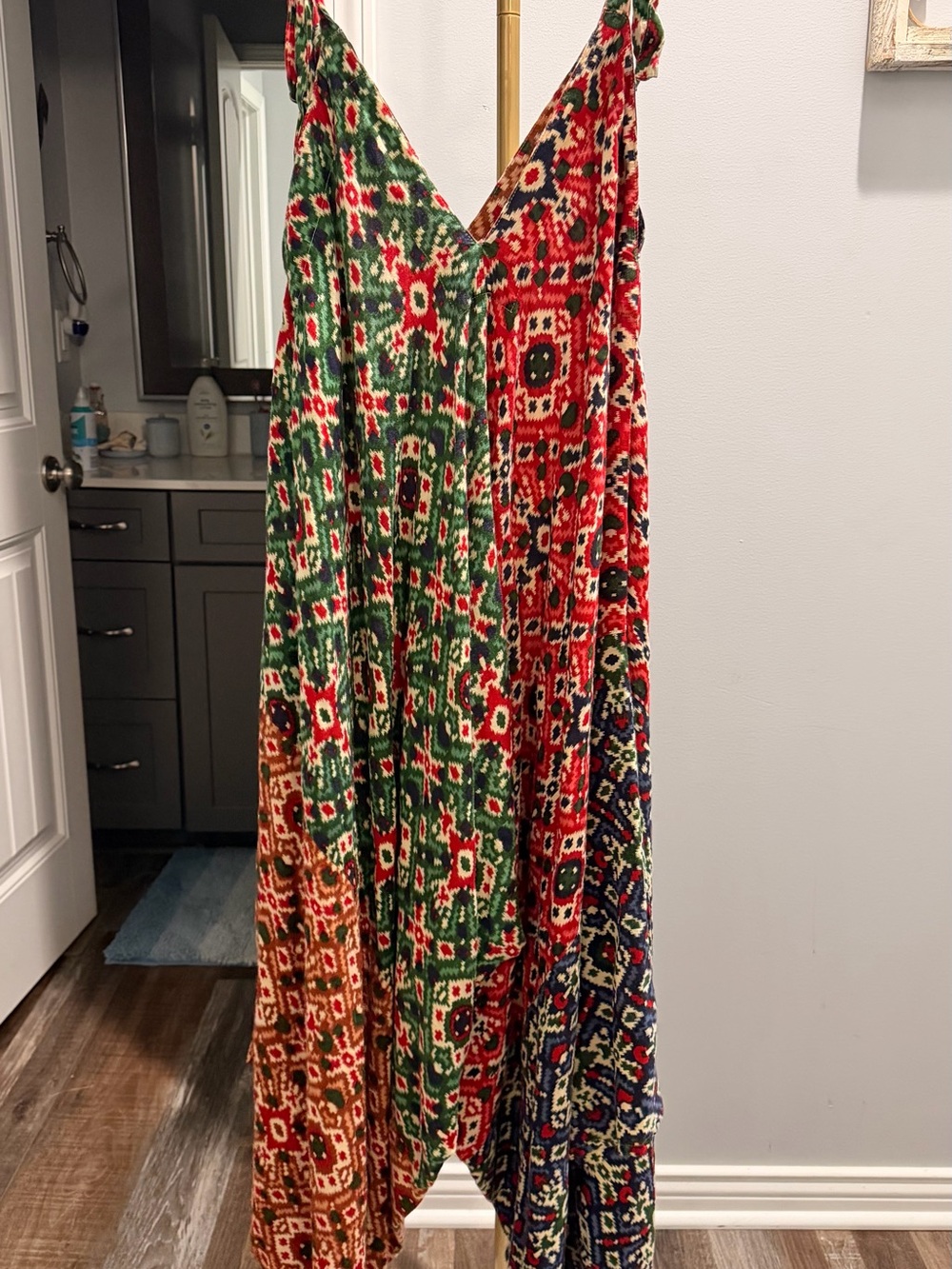 Sacred Threads Multi-Panel Printed Sleeveless Jumpsuit in Red, Green, Navy